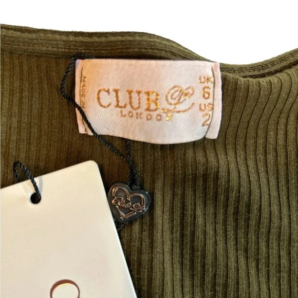 Club L London Ruched Front Plunge Front Crop Top Khaki Green/Brown Size 2 NWT - Picture 7 of 10